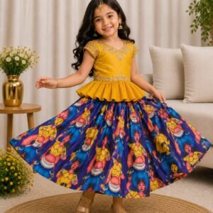 Kids Heavy Chinnon Sequins Embroidery Kediya Style Lehanga