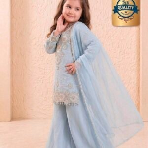 Designer Party Wear Look Sky Blue  Top Palazzo &Dupatta Set