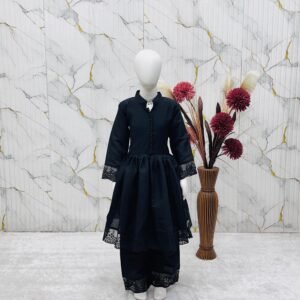 Kids Roman Silk Embroidered Black Gown Set – Premium Ethnic Wear