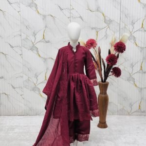 Kids Roman Silk Embroidered Purple Gown Set – Premium Ethnic Wear