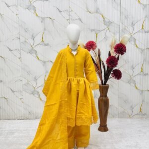 Kids Roman Silk Embroidered Yellow Gown Set – Premium Ethnic Wear