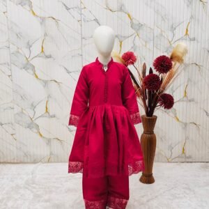 Kids Roman Silk Embroidered Rani Pink Gown Set – Premium Ethnic Wear