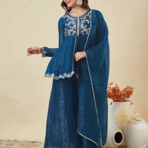 Crunchy Silk Rama Kurta Palazzo Set with Embroidery Sequins Work