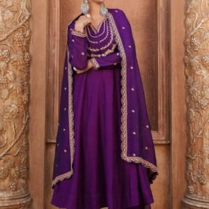Premium Vichitra Silk Designer Purple  Anarkali Suit with Pent &Dupatta