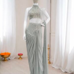 Ready to wear Grey Saree with Attached Pallu
