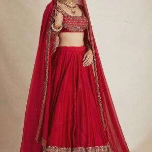 Premium Vichitra Silk With Multi Thread & Sequins Work Maroon Lehanga