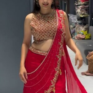 Ready to Wear Red Embroidery Lehanga Saree