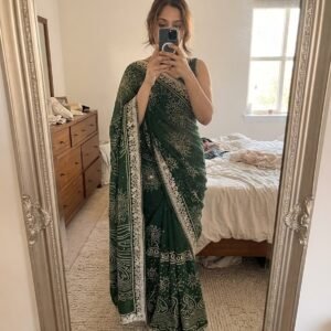 Georgette Jaipuri Gotta Patti Green Saree