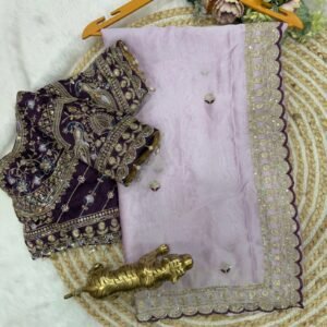 Pure Soft Rangoli Silk Levender Saree With Stitched Blouse Enhance With Sequins &Embroidery