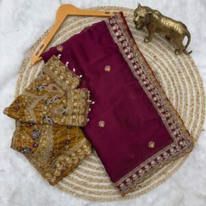 Pure Soft Rangoli Silk Red Saree With Stitched Blouse Enhance With Sequins & Embroidery
