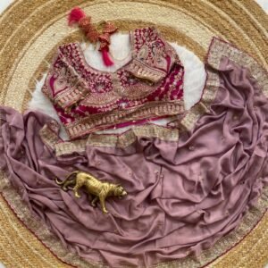 Pure Soft Rangoli Silk Purple Saree With Stitched Blouse Enhance With Sequins &Embroidery