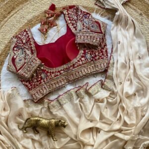 Pure Soft Rangoli Silk Ivory Saree With Stitched Blouse Enhance With Sequins &Embroidery