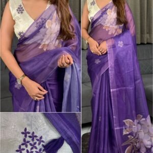 Floral Print Pure Kota Doriya Navy Blue Saree With Unstitch Embroidery Blouse