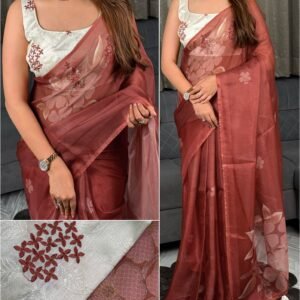 Floral Print Pure Kota Doriya Mauve Saree With Unstitch Embroidery Blouse