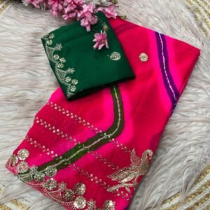 SAAVAN Special Soft C.C. Multi-Color Lehriya Saree – Rani Pink