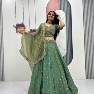 Premium Mosh Heavy Embroidery Sequins And Beads Work Pastel Green Lehanga Choli
