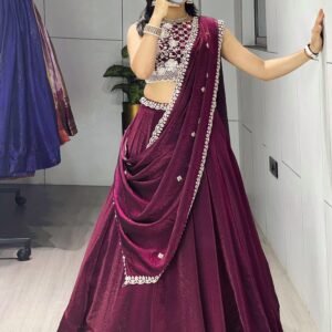 Fandy Silk Stunning Antique Work Maroon Lehanga Choli And Dupatta