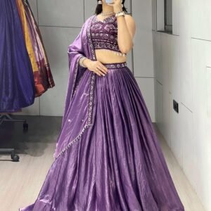 Fandy Silk Stunning Antique Work Purple Lehanga Choli And Dupatta