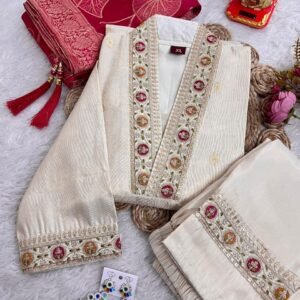 Shimmer Jacquard Embroidery Ivory Kurta And Pant With Dupatta(Chakri Design)