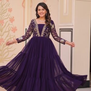Blooming Purple Ethnic Gown With Sequins & Zari Embroidered Work