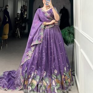 Gold Crush Purple Lehanga Choli And Dupatta With Multi Thread Embroidery Sequins Work