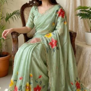 Babita Designer Heavy Soft Gimmy Choo Silk Saree – Pistachio Green