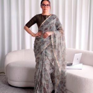 Kota Doriya Floral Printed Saree - Grey