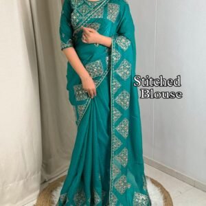 Madhubala Designer Fandy Satin Self Jacquard Saree – Rama