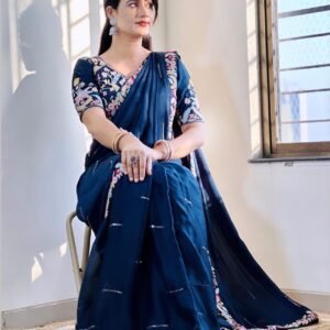 Rangoli Silk 5mm Sequins Embroidery Rama Saree With Stitched Blouse