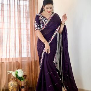 Rangoli Silk 5mm Sequins Embroidery Royal Blue Saree With Stitched Blouse