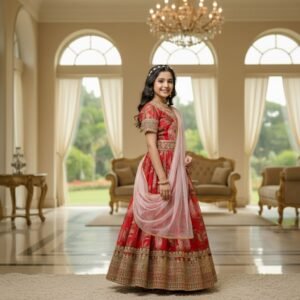 Kids Georgette Rani Pink Digital Printed With Embroidery Sequins Work Gown