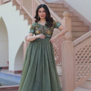 Women's Premium Crunchy Pistachio Green Koti Gown Set