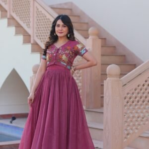Women's Premium Crunchy Purple Koti Gown Set