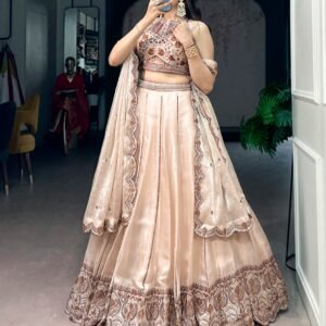 Designer Spider Crush Embroidered Lehenga Set – Champagne Beige
