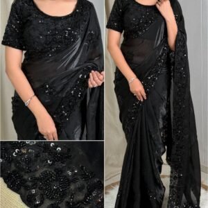 Nafiza Designer Fandy Satin Saree – Classic Black