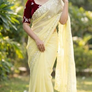 Vidhi Designer Georgette Embroidered Ivory Saree
