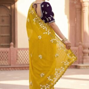 Vidhi Designer Georgette Embroidered Mustard Yellow  Saree