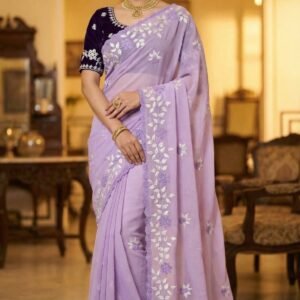 Vidhi Designer Georgette Embroidered Levender Saree