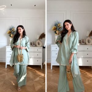 Natasha Banana Silk Top Bottom With Dupatta