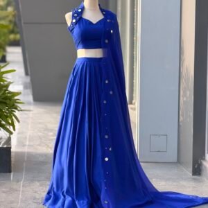 Real Mirror Work Cotton Royal Blue Lehanga Choli