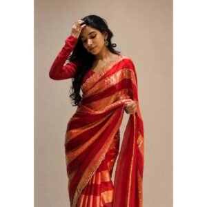 Space Silk Jarkan Sirosaki Work Dual Tone Red And Gold Saree