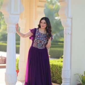 Premium Blooming Purple Gown With Bead And Embroidery Sequins