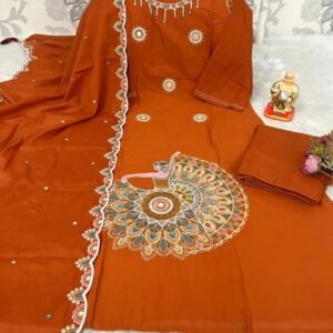 Premium Cotton Embroidery Floral Mandala With Multi Thread Kurti Set