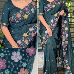 Soft Crush Silk Exquisite Beads Embroidery With Thread Work Mint Green Saree