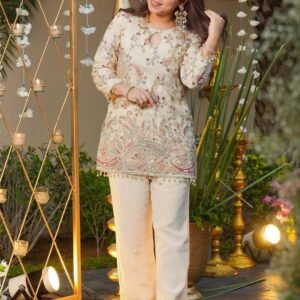 French Crepe Sequins Embroidery Top And Bottom