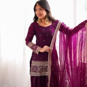 Fandy Silk With Embroidery Zari Work Top & Farsi Bottom