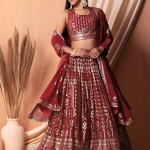 Luxurious Rich Maroon Lehanga Choli With Sequins Embroidery