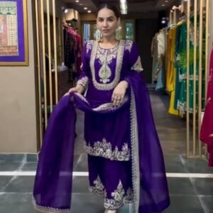 Chanderi Silk Embroidered Royal Blue Kurta Set With Dupatta