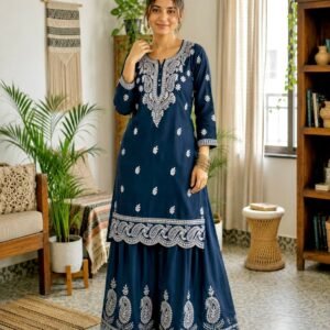 Premium Lakhnavi Work Farsi Teal Blue Co-ord Set