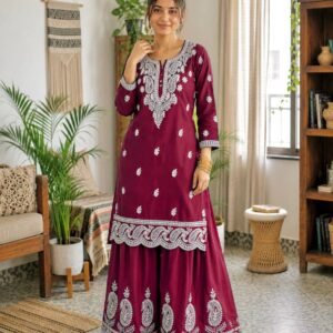 Premium Lakhnavi Work Farsi Maroon Co-ord Set